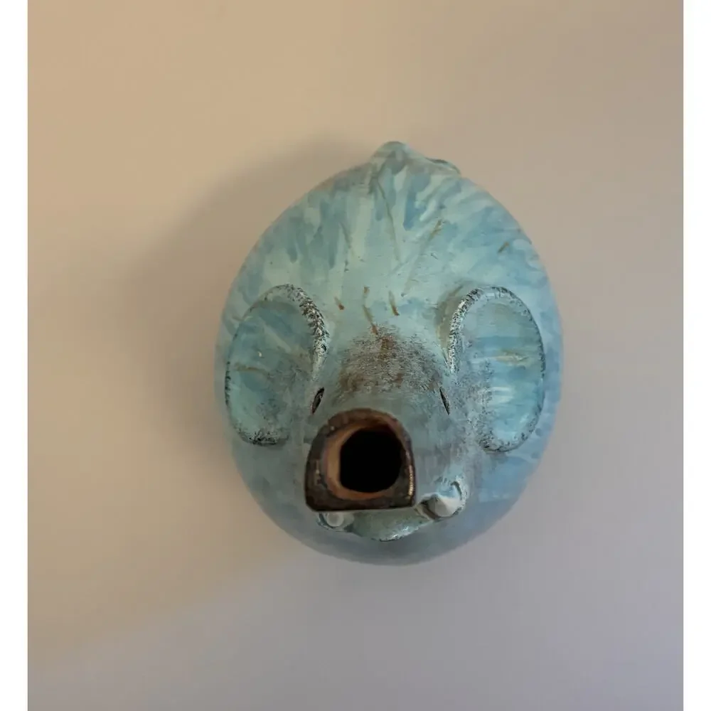 Vintage Mid Century Ceramic Elephant Bud Vase Light Blue